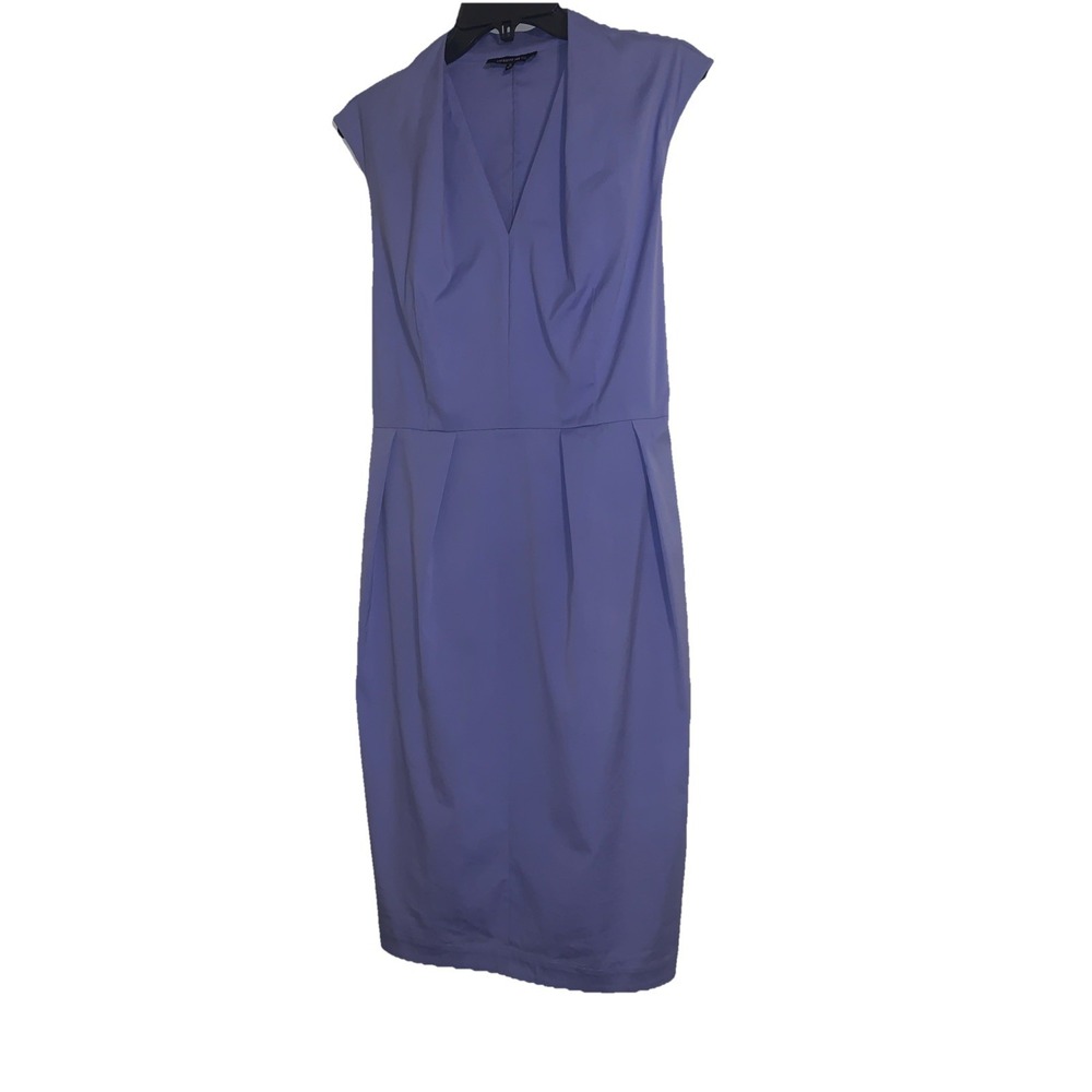 Lafayette 148 New York Sheath Dress 12 Blue Sleeveless V-Neck Knee Length Preppy - Picture 4 of 13